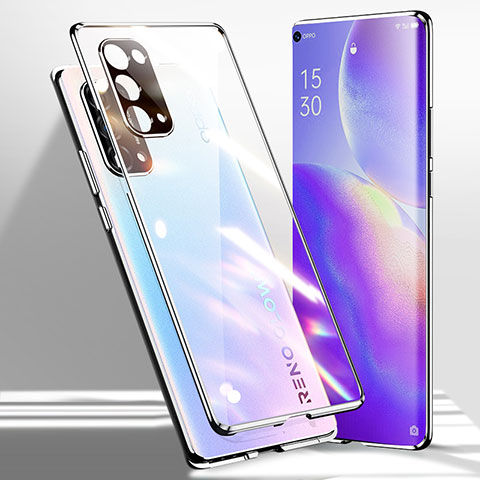 Funda Bumper Lujo Marco de Aluminio Espejo 360 Grados Carcasa para Oppo Reno5 Pro 5G Plata