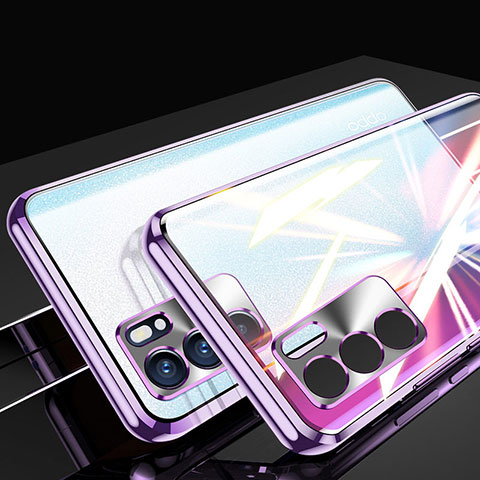 Funda Bumper Lujo Marco de Aluminio Espejo 360 Grados Carcasa para Oppo Reno6 Pro 5G India Morado