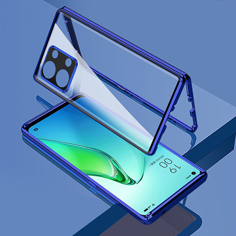 Funda Bumper Lujo Marco de Aluminio Espejo 360 Grados Carcasa para Oppo Reno8 5G Azul