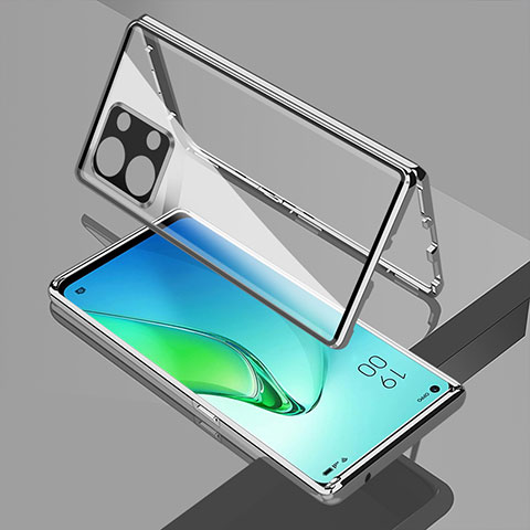 Funda Bumper Lujo Marco de Aluminio Espejo 360 Grados Carcasa para Oppo Reno8 Pro 5G Plata