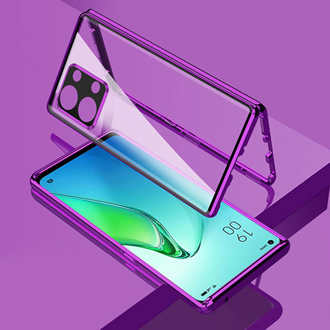 Funda Bumper Lujo Marco de Aluminio Espejo 360 Grados Carcasa para Oppo Reno8 Pro+ Plus 5G Morado