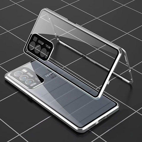 Funda Bumper Lujo Marco de Aluminio Espejo 360 Grados Carcasa para Realme GT Master Explorer 5G Plata