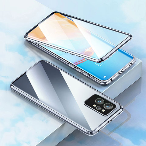 Funda Bumper Lujo Marco de Aluminio Espejo 360 Grados Carcasa para Realme GT Neo 3T 5G Plata