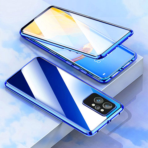 Funda Bumper Lujo Marco de Aluminio Espejo 360 Grados Carcasa para Realme GT2 5G Azul