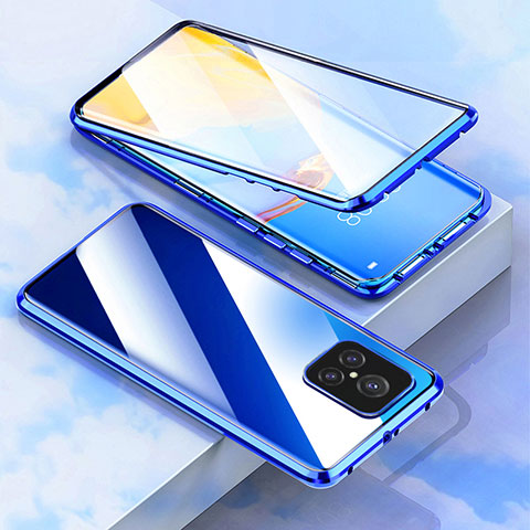 Funda Bumper Lujo Marco de Aluminio Espejo 360 Grados Carcasa para Realme GT2 Master Explorer Azul