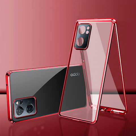 Funda Bumper Lujo Marco de Aluminio Espejo 360 Grados Carcasa para Realme Narzo 50 5G Rojo