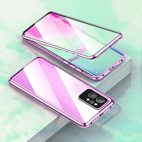 Funda Bumper Lujo Marco de Aluminio Espejo 360 Grados Carcasa para Realme Q5 Pro 5G Morado