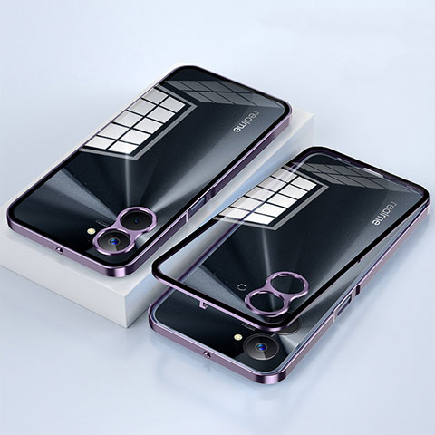 Funda Bumper Lujo Marco de Aluminio Espejo 360 Grados Carcasa para Realme Q5x 5G Morado