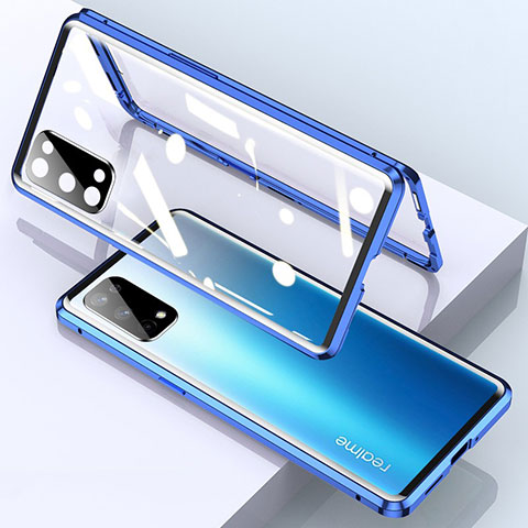 Funda Bumper Lujo Marco de Aluminio Espejo 360 Grados Carcasa para Realme V15 5G Azul