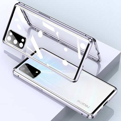 Funda Bumper Lujo Marco de Aluminio Espejo 360 Grados Carcasa para Realme X7 5G Plata