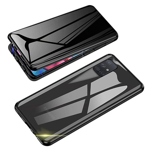 Funda Bumper Lujo Marco de Aluminio Espejo 360 Grados Carcasa para Samsung Galaxy A91 Negro