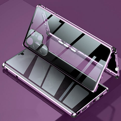 Funda Bumper Lujo Marco de Aluminio Espejo 360 Grados Carcasa para Samsung Galaxy S22 Ultra 5G Morado