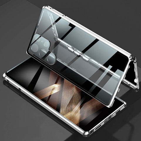 Funda Bumper Lujo Marco de Aluminio Espejo 360 Grados Carcasa para Samsung Galaxy S25 Ultra 5G Plata