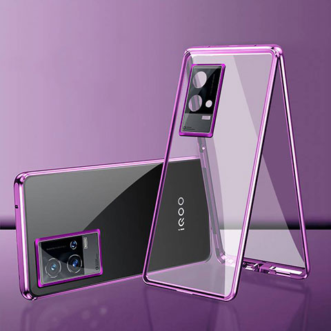 Funda Bumper Lujo Marco de Aluminio Espejo 360 Grados Carcasa para Vivo iQOO 8 Pro 5G Morado