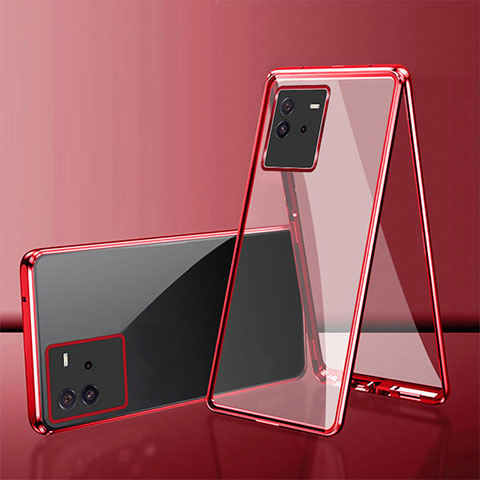 Funda Bumper Lujo Marco de Aluminio Espejo 360 Grados Carcasa para Vivo iQOO Neo6 5G Rojo