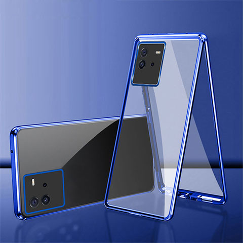 Funda Bumper Lujo Marco de Aluminio Espejo 360 Grados Carcasa para Vivo iQOO Neo6 SE 5G Azul