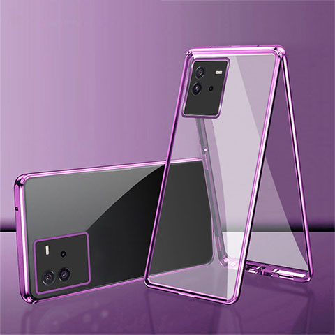 Funda Bumper Lujo Marco de Aluminio Espejo 360 Grados Carcasa para Vivo iQOO Neo6 SE 5G Morado