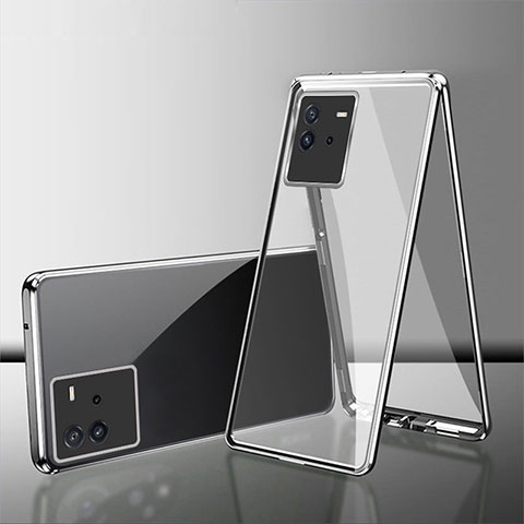 Funda Bumper Lujo Marco de Aluminio Espejo 360 Grados Carcasa para Vivo iQOO Neo6 SE 5G Plata