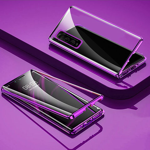 Funda Bumper Lujo Marco de Aluminio Espejo 360 Grados Carcasa para Vivo iQOO U1 Morado