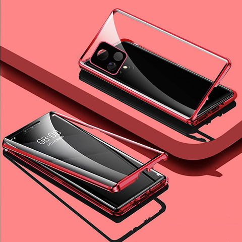 Funda Bumper Lujo Marco de Aluminio Espejo 360 Grados Carcasa para Vivo iQOO U3 5G Rojo