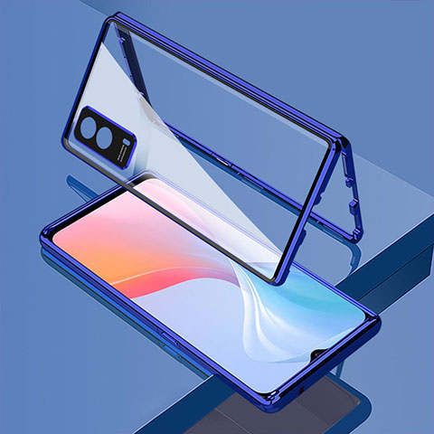 Funda Bumper Lujo Marco de Aluminio Espejo 360 Grados Carcasa para Vivo iQOO Z5x 5G Azul