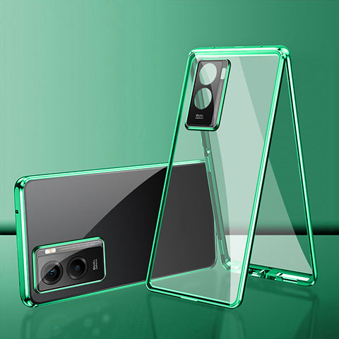 Funda Bumper Lujo Marco de Aluminio Espejo 360 Grados Carcasa para Vivo iQOO Z7i 5G Verde