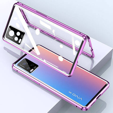 Funda Bumper Lujo Marco de Aluminio Espejo 360 Grados Carcasa para Vivo V20 Pro 5G Morado