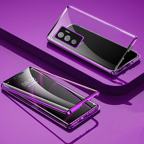 Funda Bumper Lujo Marco de Aluminio Espejo 360 Grados Carcasa para Vivo V23e Morado