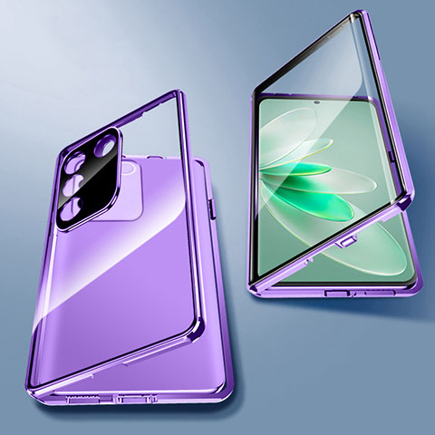 Funda Bumper Lujo Marco de Aluminio Espejo 360 Grados Carcasa para Vivo V27 5G Morado