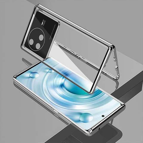 Funda Bumper Lujo Marco de Aluminio Espejo 360 Grados Carcasa para Vivo X80 5G Plata