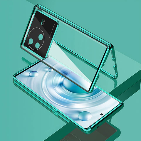 Funda Bumper Lujo Marco de Aluminio Espejo 360 Grados Carcasa para Vivo X80 5G Verde