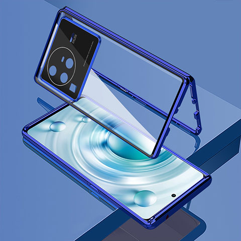 Funda Bumper Lujo Marco de Aluminio Espejo 360 Grados Carcasa para Vivo X80 Pro 5G Azul