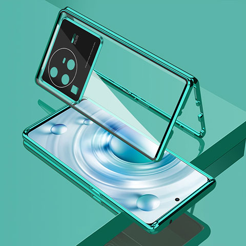 Funda Bumper Lujo Marco de Aluminio Espejo 360 Grados Carcasa para Vivo X80 Pro 5G Verde