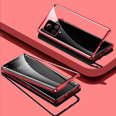 Funda Bumper Lujo Marco de Aluminio Espejo 360 Grados Carcasa para Vivo Y31s 5G Rojo