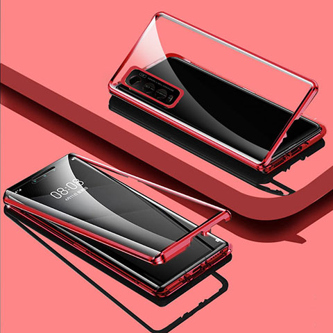 Funda Bumper Lujo Marco de Aluminio Espejo 360 Grados Carcasa para Vivo Y51s 5G Rojo