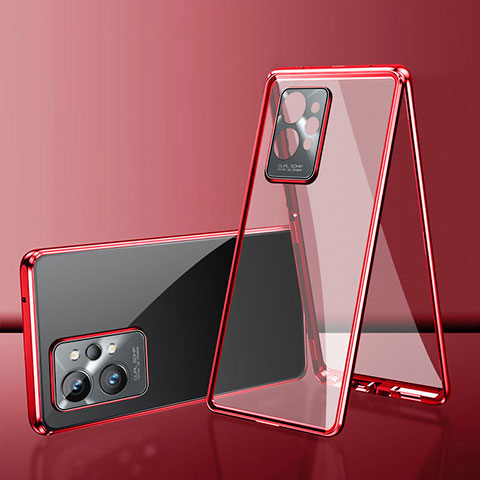 Funda Bumper Lujo Marco de Aluminio Espejo 360 Grados Carcasa para Vivo Y52t 5G Rojo