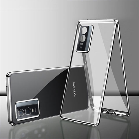 Funda Bumper Lujo Marco de Aluminio Espejo 360 Grados Carcasa para Vivo Y76s 5G Plata