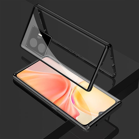 Funda Bumper Lujo Marco de Aluminio Espejo 360 Grados Carcasa para Vivo Y77e 5G Negro