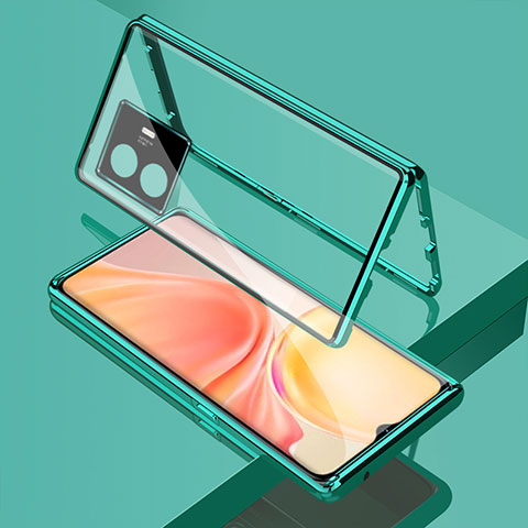 Funda Bumper Lujo Marco de Aluminio Espejo 360 Grados Carcasa para Vivo Y77e 5G Verde