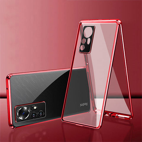 Funda Bumper Lujo Marco de Aluminio Espejo 360 Grados Carcasa para Xiaomi Mi 12 5G Rojo