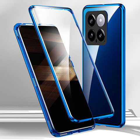 Funda Bumper Lujo Marco de Aluminio Espejo 360 Grados Carcasa para Xiaomi Mi 14 5G Azul