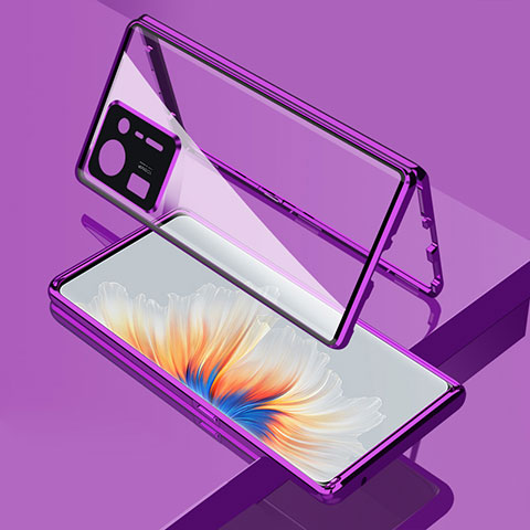 Funda Bumper Lujo Marco de Aluminio Espejo 360 Grados Carcasa para Xiaomi Mi Mix 4 5G Morado