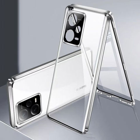 Funda Bumper Lujo Marco de Aluminio Espejo 360 Grados Carcasa para Xiaomi Poco X5 5G Plata