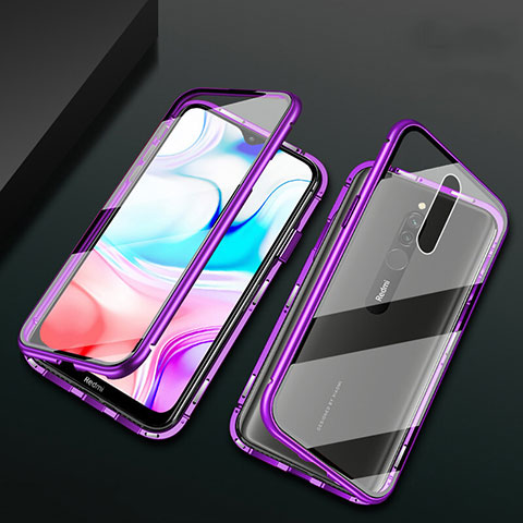 Funda Bumper Lujo Marco de Aluminio Espejo 360 Grados Carcasa para Xiaomi Redmi 8 Morado