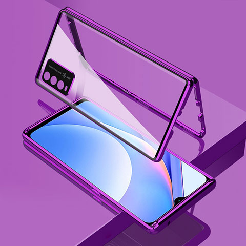 Funda Bumper Lujo Marco de Aluminio Espejo 360 Grados Carcasa para Xiaomi Redmi 9 Power Morado