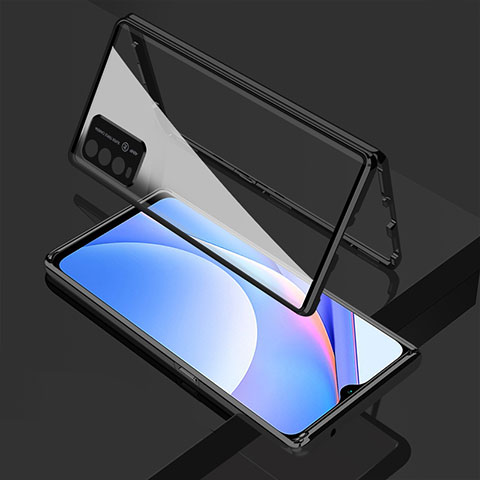 Funda Bumper Lujo Marco de Aluminio Espejo 360 Grados Carcasa para Xiaomi Redmi 9T 4G Negro