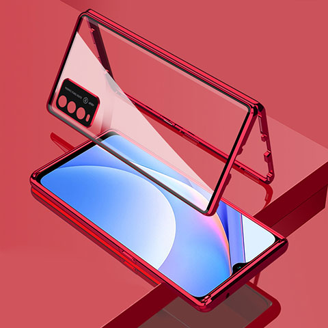 Funda Bumper Lujo Marco de Aluminio Espejo 360 Grados Carcasa para Xiaomi Redmi 9T 4G Rojo