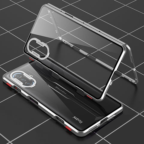 Funda Bumper Lujo Marco de Aluminio Espejo 360 Grados Carcasa para Xiaomi Redmi K40 Gaming 5G Plata