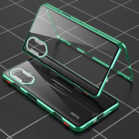 Funda Bumper Lujo Marco de Aluminio Espejo 360 Grados Carcasa para Xiaomi Redmi K40 Gaming 5G Verde