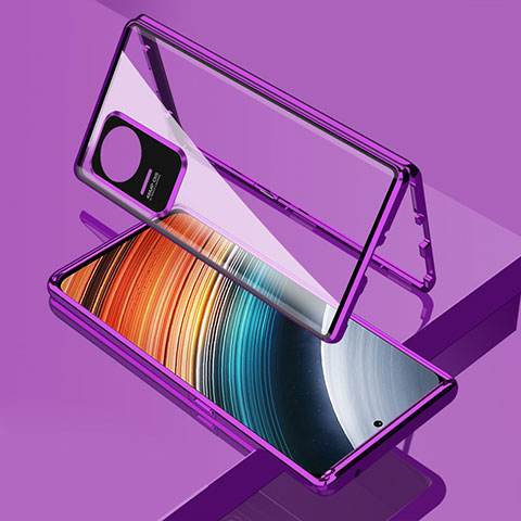 Funda Bumper Lujo Marco de Aluminio Espejo 360 Grados Carcasa para Xiaomi Redmi K40S 5G Morado